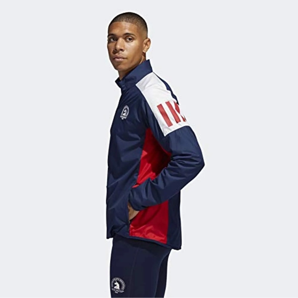 Adidas Boston marathon windbreaker running jacket navy stripe 2xl - Picture 3 of 9